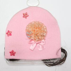 Wholesale winter children knitted hat with hairpiece