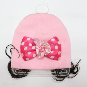 Big bow knot kids knitted hairpiece hat