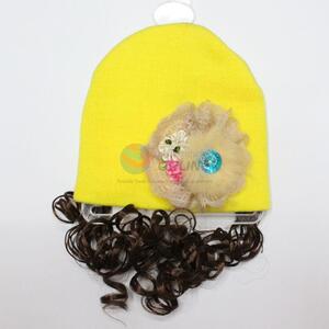 Knitted winter warm acrylic children hat with hairpiece