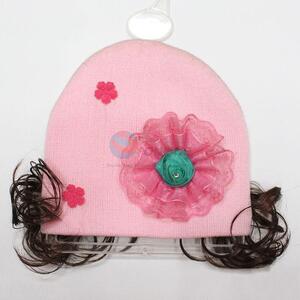 Fashion cute pink children acrylic knit hairpiece hat