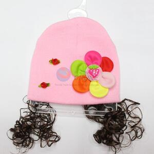 Factory direct children knitting acrylic hat with hairpiece