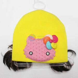 Acrylic knitted winter children's hats with hairpiece