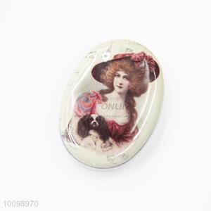 Pretty Girl Ellipse Shaped Tinplate Box