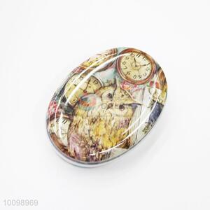 Owl Pattern Ellipse Shaped Tinplate Box