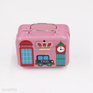 Pink cartoon kids playing tin box with handle/suitcase