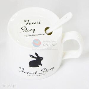 High quality white ceramic coffee mug cup with spoon