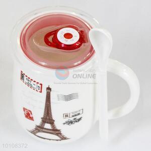 Hot sale travel ceramic mug with lid/spoon