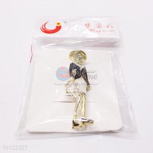 Fashion Lady Shaped Rhinestone Brooch Pin