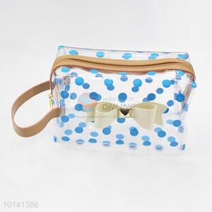 Transparent plastic PVC travel cosmetic bag with bowknot