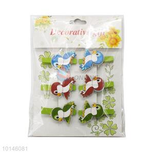 6 Pcs/Set Mini Size Cartoon Birds Shaped Wooden Clips for Photo Clips Craft Decoration