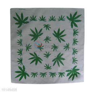 Cheap Clean White/Green Cotton Handkerchief with Leaf Design