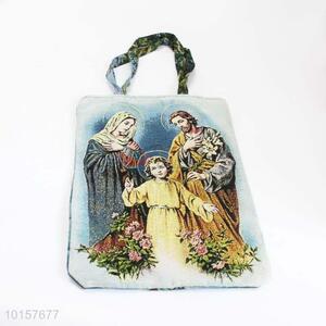 38*28cm Wholesale Nice Religious Themes Grosgrain Hand Bag with Zipper,Green Belt