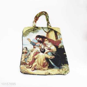 38*28cm Stately Religious Themes Grosgrain Hand Bag with Zipper,Colorful Belt