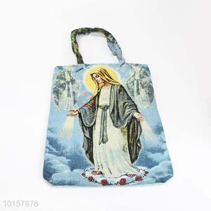 38*28cm Competitive Price Religious Themes Grosgrain Hand Bag with Zipper,Green Belt