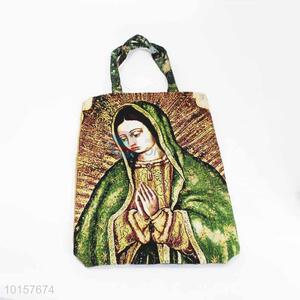 38*28cm Hot Sale Religious Themes Grosgrain Hand Bag with Zipper,Green Belt