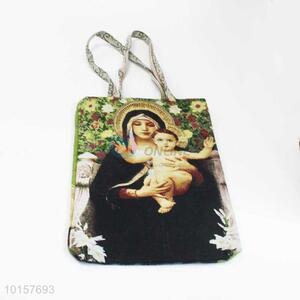 38*28cm Factory Hot Sell Religious Themes Grosgrain Hand Bag with Zipper,White Belt