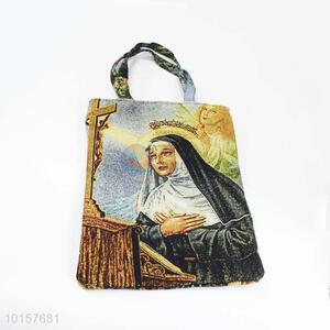 38*28cm Factory Direct Religious Themes Grosgrain Hand Bag with Zipper,Green Belt