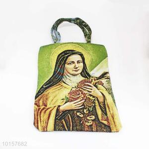 38*28cm Wholesale Supplies Religious Themes Grosgrain Hand Bag with Zipper,Green Belt