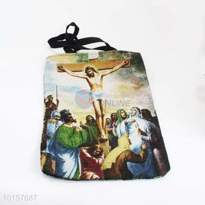 38*28cm Religious Themes Jesus Printed Grosgrain Hand Bag with Zipper,Black Belt