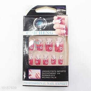 Pink Flower False Nails Artificial Fingernails for Wedding