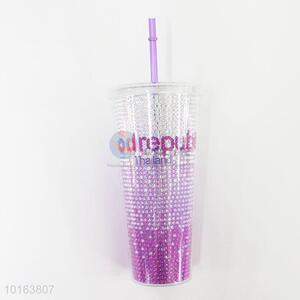 Fashion Style Plastic Cup with Lid and Straw