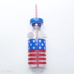 Flag Pattern Plastic Water Bottle with Straw