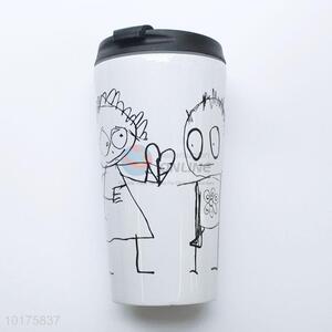 White Color Lovely Graffiti Pattern Stainless Steel Water Bottle