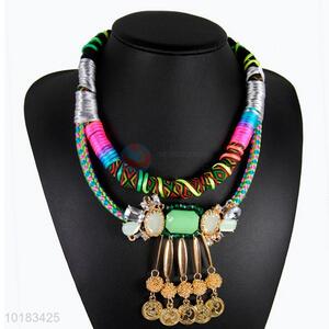 Fashion Sweet Design Woven Necklace with Gold Plating Pendant