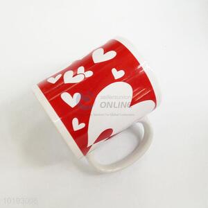 Heart pattern ceramic water cup with handle