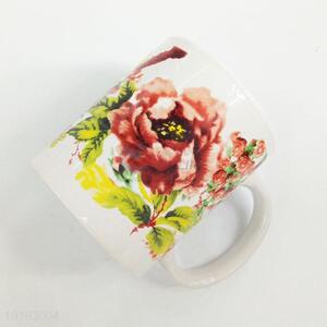 Good quality flower pattern ceramic water cup with handle