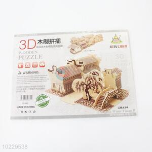 Household decorative 3D Jiangnan water town shaped wooden puzzle