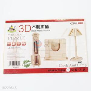 Hot sale cheap 3D clock and lamp shaped wooden puzzle