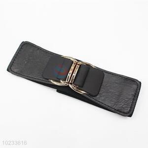 Simple Design Fashion Women Black PU Leather Elastic Woven Belt