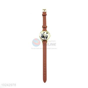 Popular Panda Pattern Brown Wrist Watch with Leathern Watchband for Sale