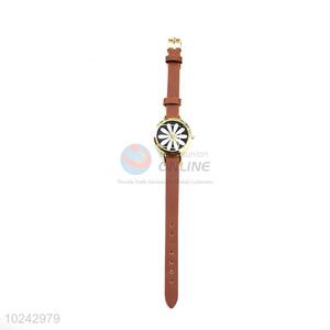 Nice Flower Pattern Brown Wrist Watch with Leathern Watchband for Sale