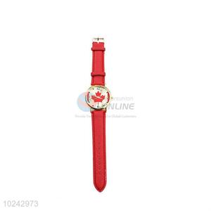 Nice Red Maple Leaf Wrist Watch with Leathern Watchband for Sale