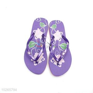 Nice Flower Printed Purple Summer Slippers for Sale