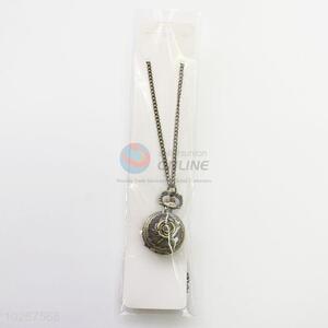 Bronze Metal Flower Pattern Quartz Pocket Watches with Chain