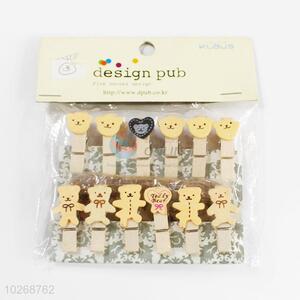 Pretty Cute Party Natural Cartoon Bear Clips Office Supplies Mini Wooden Cilp