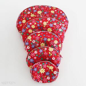 5 Pcs/Set Flower Pattern Red Color Waterproof Cosmetic Bag