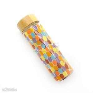 Best Sale Colorful Glass Water Bottle With Wood Grain Lid