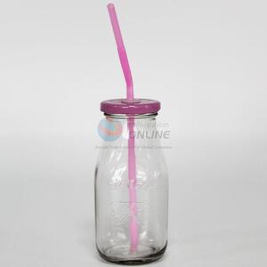 Popular Glass Bottle with Straw for Drinking