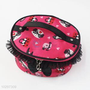 Cute Printing Large Cosmetic Bag Fashion Lace Decoration for Women