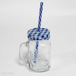 New style good cheap 450ml glass cup with straw