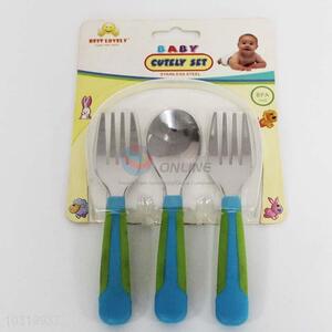 3PC/Set 304 Stainless Steel Fork and Spoon for Baby