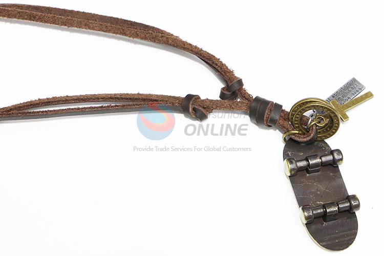 New Arrival Retro Cowhide Necklace with Skateboard Pendant