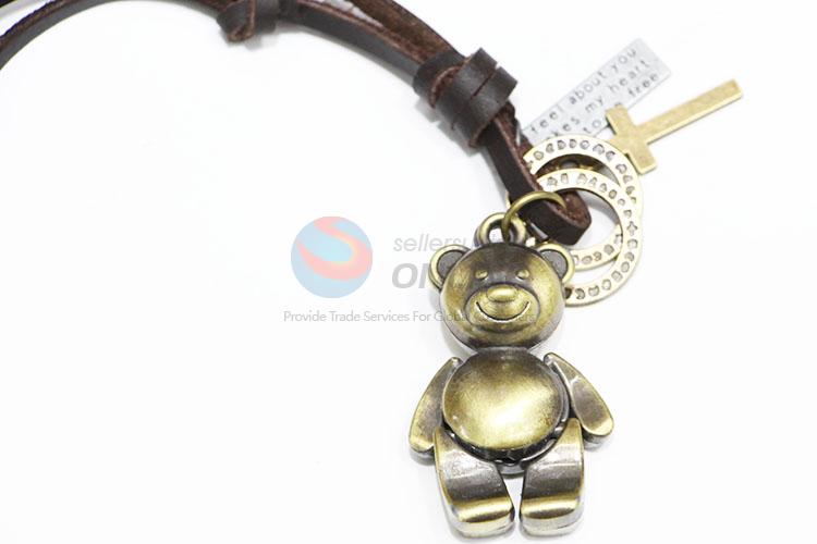 Wholesale Cheap Cowhide Sweater Necklace with Bear Pendant