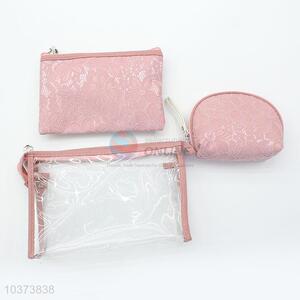 Fancy cheap top sale pink lace cosmetic bag set