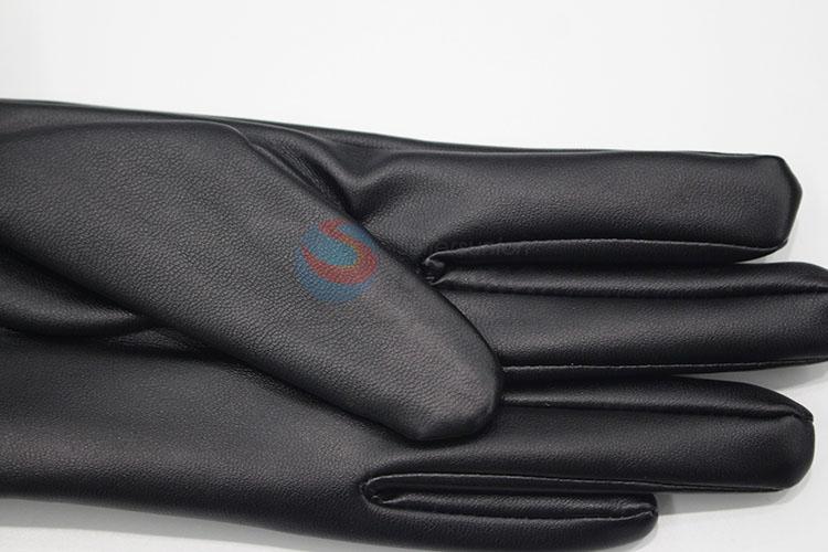 Elegant pu bowknot black pu leather gloves