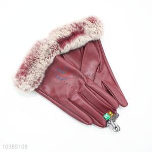 Fashion faux fur warm women pu leather gloves